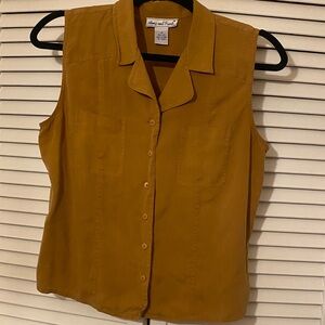Anna and Frank 100% silk camel color Sleeveless Button-Down Shirt Vintage